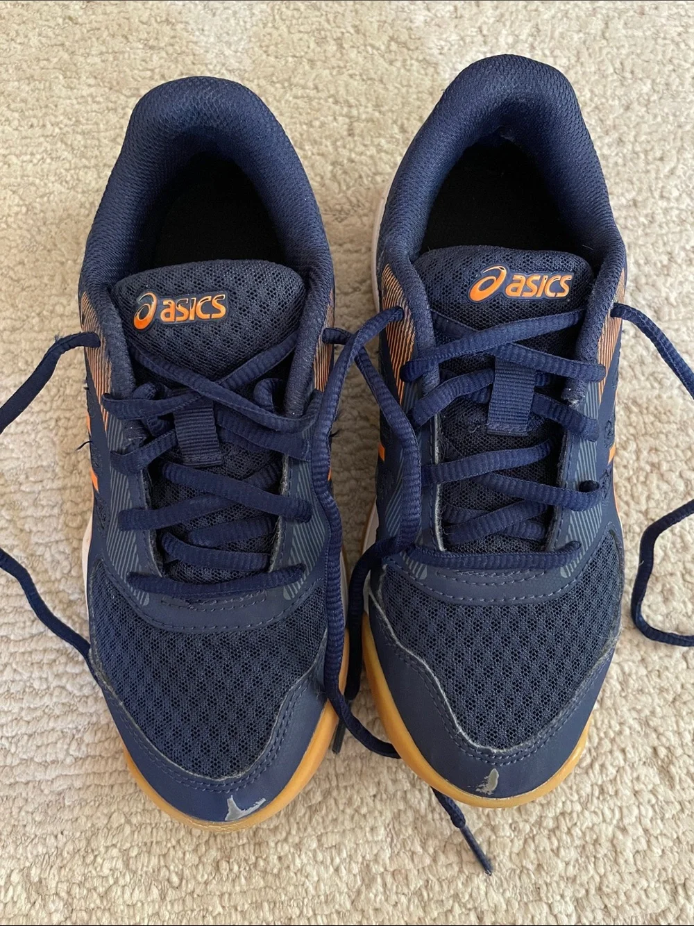 ASICS Kids Navy Sneakers with Bright Orange Stripes